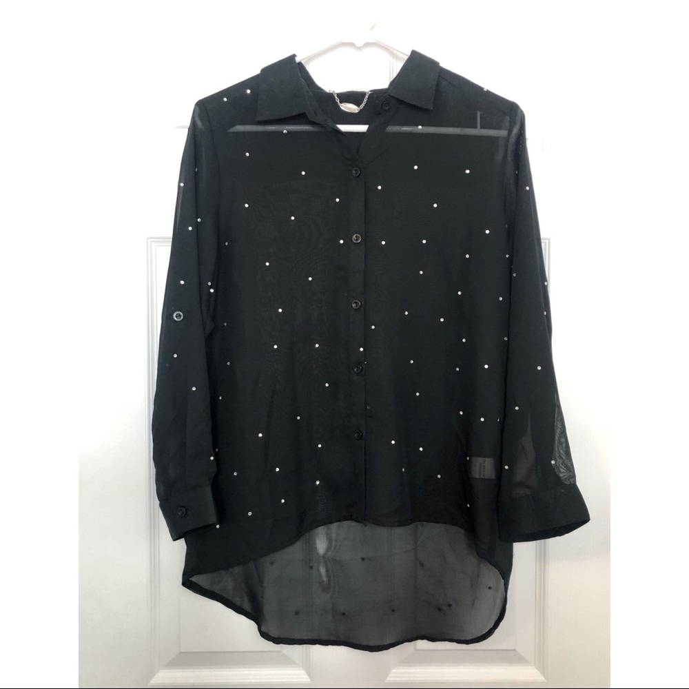CHIC BLACK RHINESTONE BUTTON UP